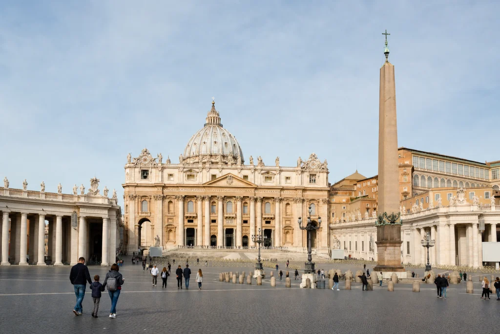 The queue and entrance to the Vatican Museums along the fortress wall