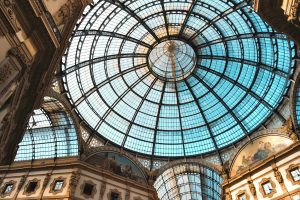 The Galleria Vittorio Emanuele II in Milan — the frescoed glass dome from inside