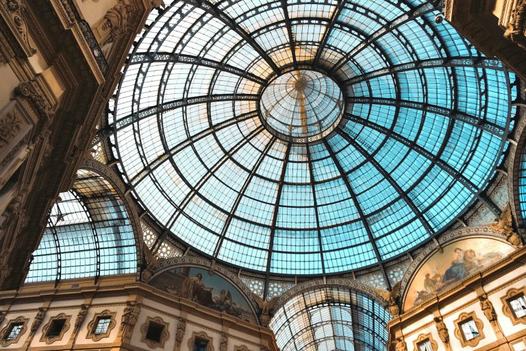 The Galleria Vittorio Emanuele II in Milan — the frescoed glass dome from inside