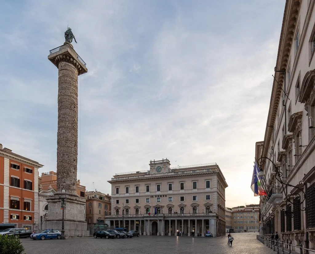 The Column of Marcus Aurelius on Piazza Colonna, topped by the statue of Saint Paul