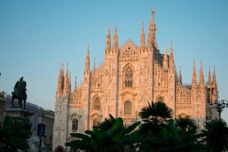 Milan Cathedral — marble spires in the light of sunset