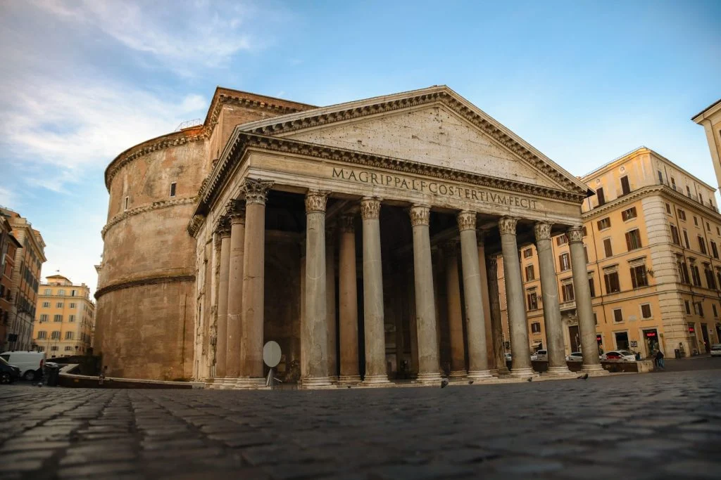 The Pantheon in Rome — the columned portico on an empty morning square