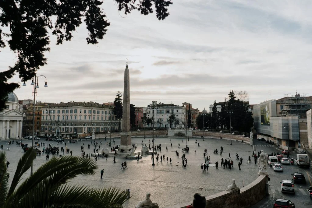 Piazza del Popolo in Rome — the oval square with the Flaminio obelisk, seen from the Pincio