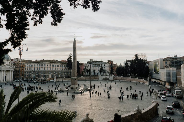 Piazza del Popolo in Rome — the oval square with the Flaminio obelisk, seen from the Pincio